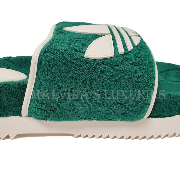 GUCCI MENS SHOES ADIDAS X GG GREEN COTTON SPONGE PLATFORM SANDAL SLIDE sz 9 9.5 - Picture 9 of 16